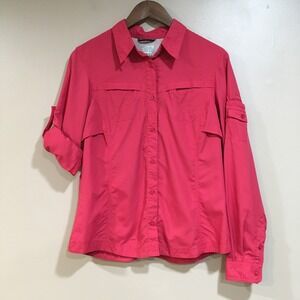 Columbia Titanium Omni-Shield Button Up Shirt Women M Red Outdoor Hike Fish Camp